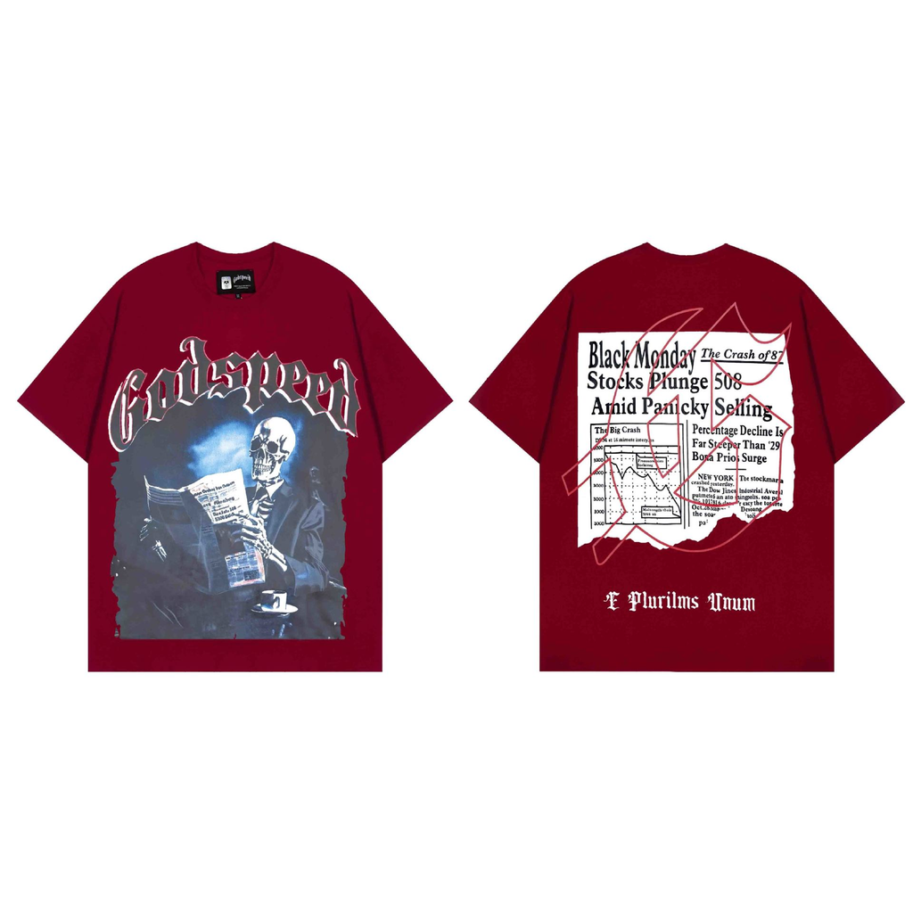 Kaylashop rendy Brand Export God&Speed Skull Letter Pattern Printed Short-Sleeved T-Shirt for Men and Women High Street Hip-Hop Half-Sleeve
