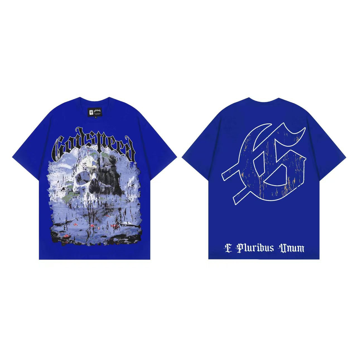 Kaylashop rendy Brand Export God&Speed Skull Letter Pattern Printed Short-Sleeved T-Shirt for Men and Women High Street Hip-Hop Half-Sleeve