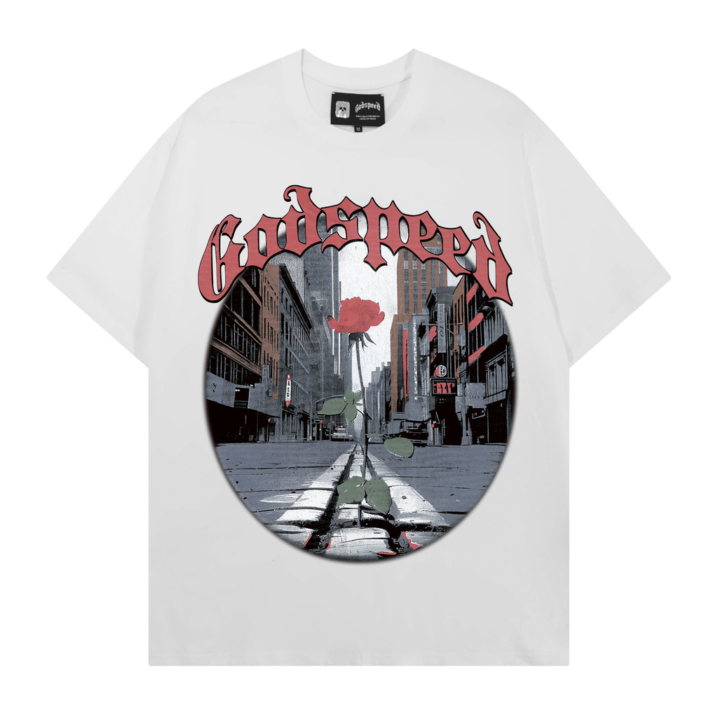 Kaylashop rendy Brand Export God&Speed Skull Letter Pattern Printed Short-Sleeved T-Shirt for Men and Women High Street Hip-Hop Half-Sleeve