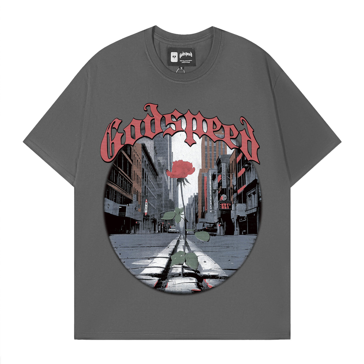 Kaylashop rendy Brand Export God&Speed Skull Letter Pattern Printed Short-Sleeved T-Shirt for Men and Women High Street Hip-Hop Half-Sleeve