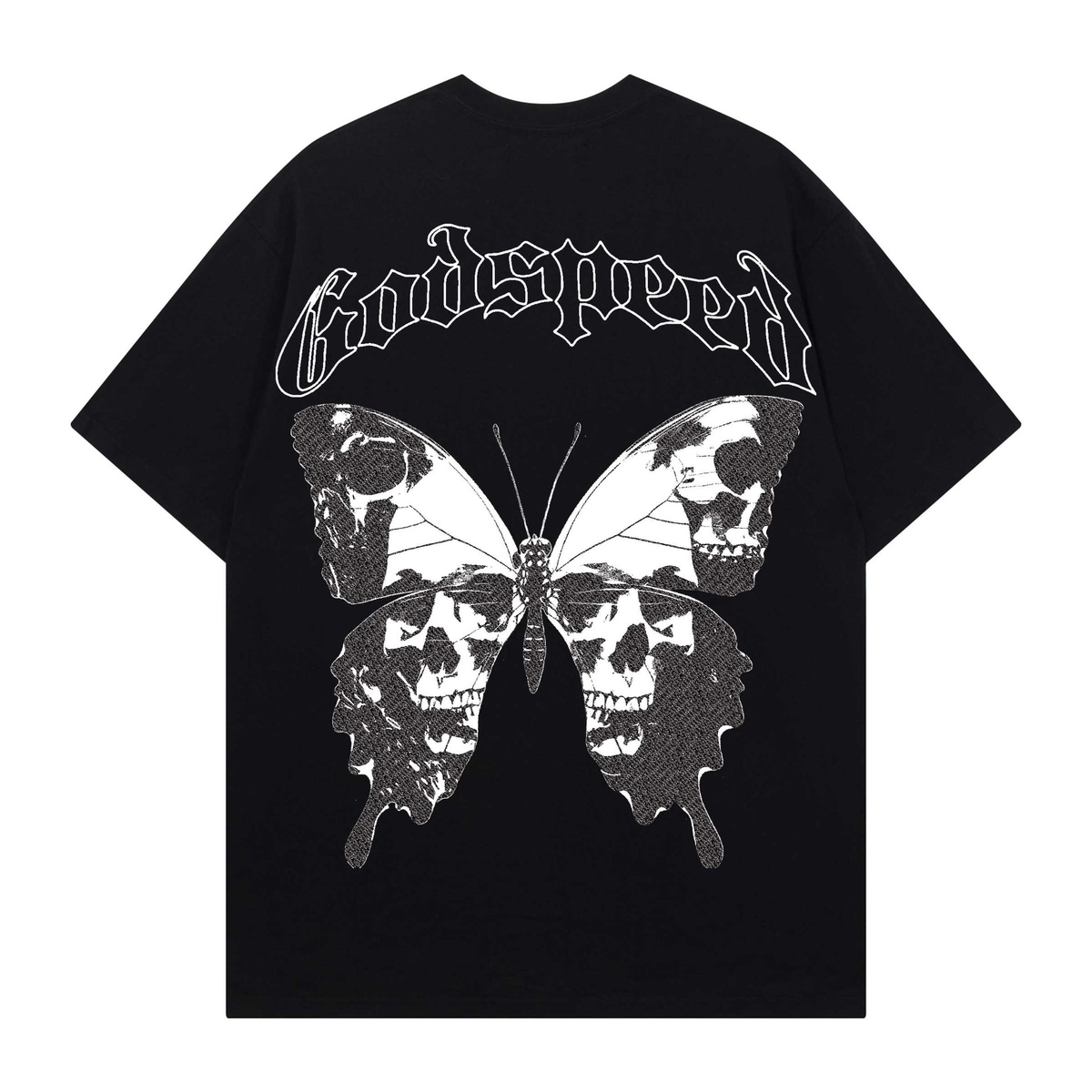 Kaylashop rendy Brand Export God&Speed Skull Letter Pattern Printed Short-Sleeved T-Shirt for Men and Women High Street Hip-Hop Half-Sleeve